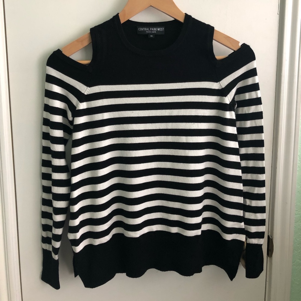 Central Park West Striped Shoulderless Sweater